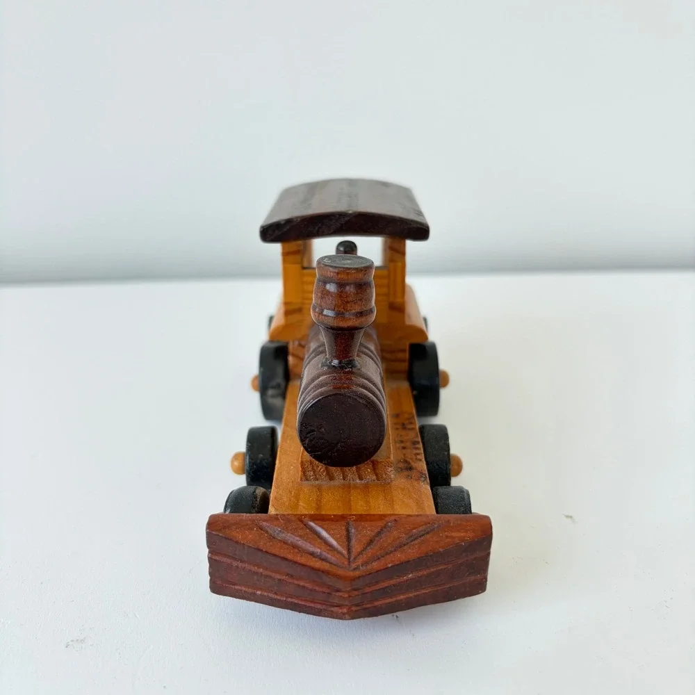Pancho Hand Carved Wooden Locomotive Train Engine Toy Natural Two Tone Decor